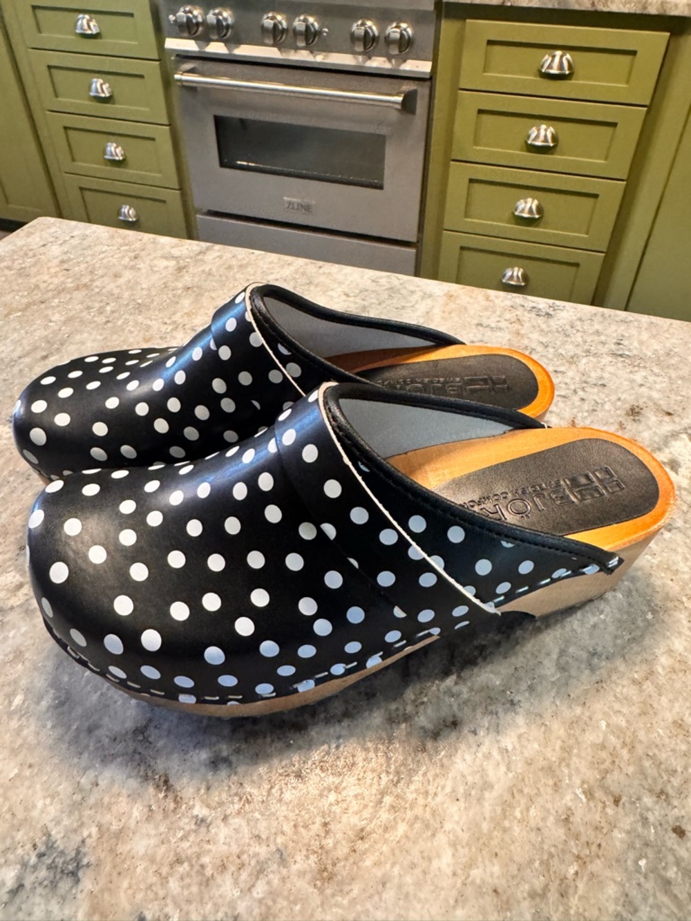Bjork Polka Dot Leather Clogs - Black & White